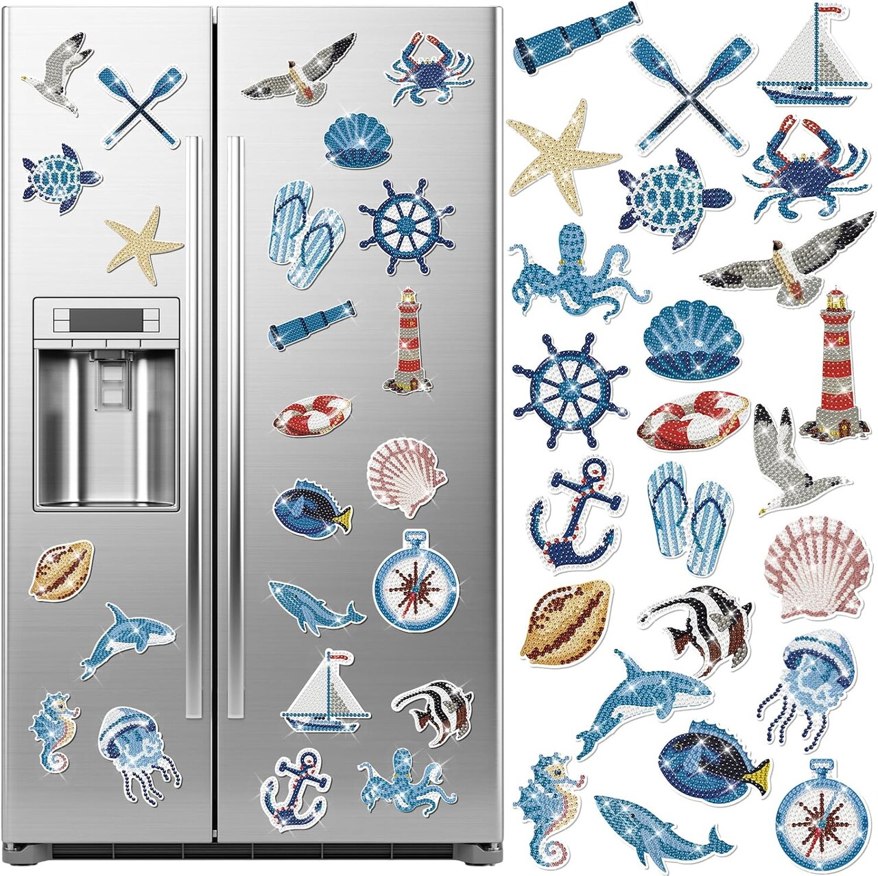 24 Pcs Summer Refrigerator Diamond Painting Magnets Sea Beach